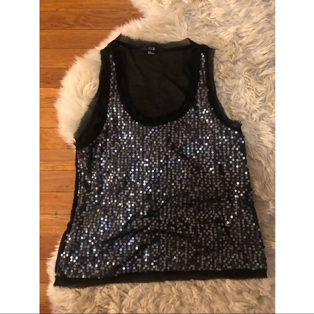 Navy sequins tank top M forever 21 shirt blue